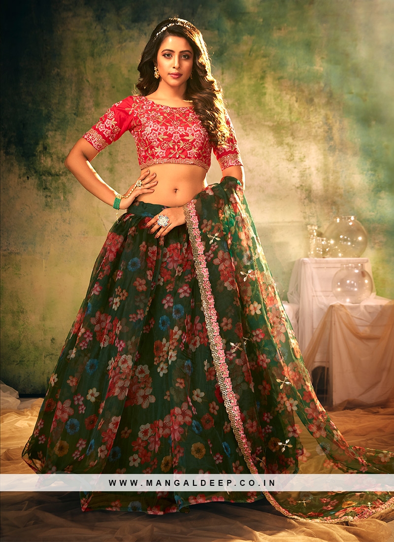 Red Printed Lehenga With Red Embroidered Blouse and Printed Dupatta in 2024