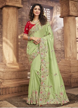 Green Color Organza Sequins Work Saree