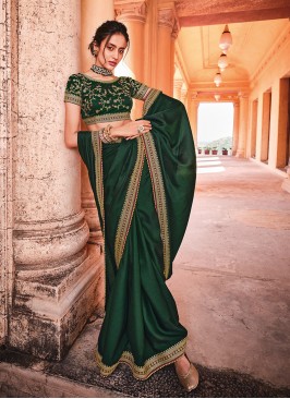 Green Color Organza Silk Lace Border Saree