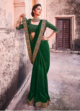 Green Color Organza Silk Lace Border Saree