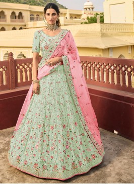 Green Color Organza Thread Work Lehenga