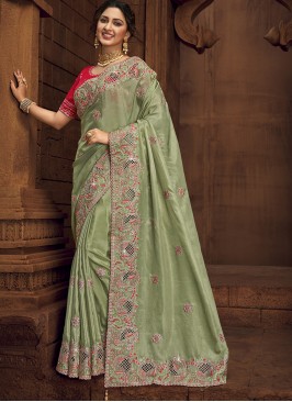 Green Color Organza Wedding Wear Saree