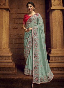 Green Color Organza Wedding Wear Saree