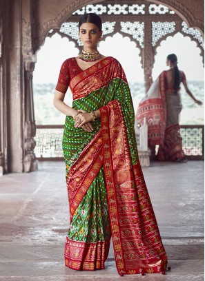 Green Color Patola Silk Designer Sarees For Wedding