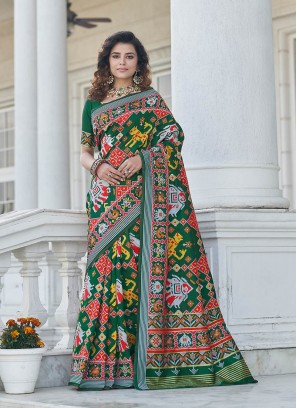 Green Color Patola Silk Printed Saree