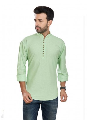 Green Color Pure Cotton Short Kurta