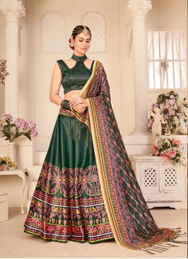 Green Color Pure Rera Silk Mahendi Wear Lehenga