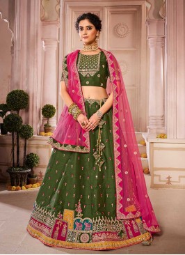 Green Color Raw Silk Lehenga Choli