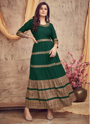 Green Color Rayon Casual Wear Gown