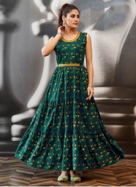 Green Color Rayon Printed Kurti