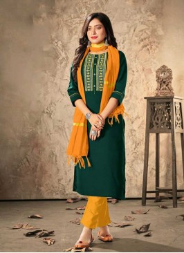Green Color Rayon Readymade Ladies Suit