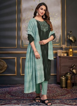 Green Color Rayon Readymade Straight Suit
