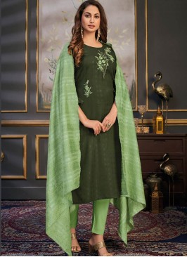 Green Color Rayon Readymade Straight Suit