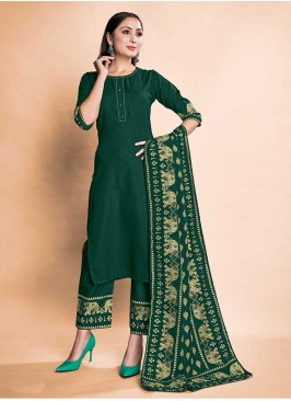 Green Color Rayon Readymade Suits