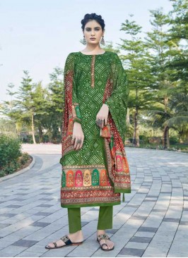 Green Color Satin Bandhni Print Suit