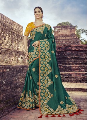 Green Color Satin Silk Classic Saree