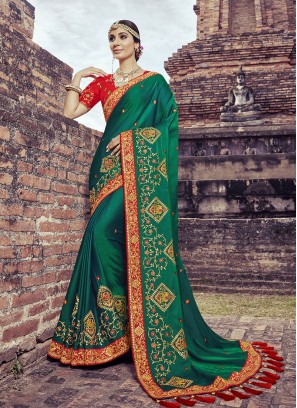 Green Color Satin Silk Fancy Saree