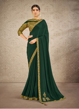 Green Color Satin Silk Party Wear Saree