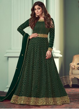 Green Color Sequins Work Georgette Floor Length Suit