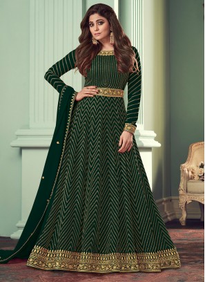 Green Color Sequins Work Georgette Floor Length Suit