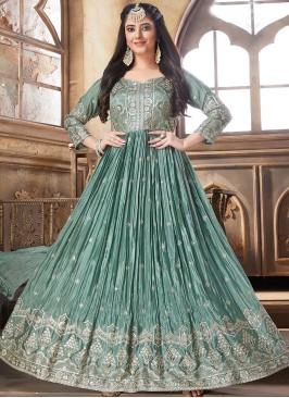 Green Color Silk Anarkali Suit