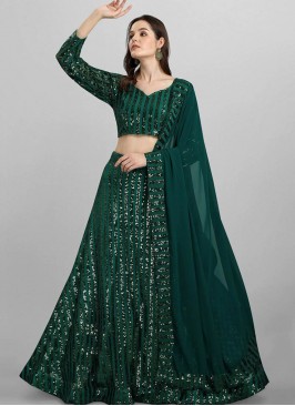 Green Color Silk Blend Sequins Work Lehenga