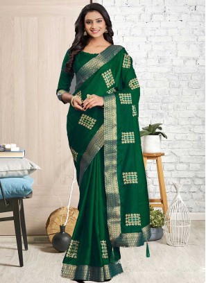 Green Color Silk Cotton Saree For Women