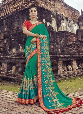 Green Color Silk Elegant Saree