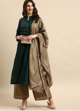 Green Color Silk Embroidered Readymade Suit
