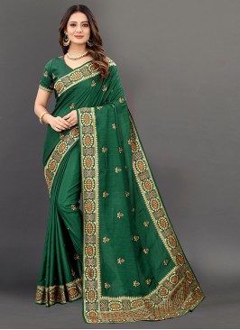 Green Color Silk Embroidered Wedding Wear Saree