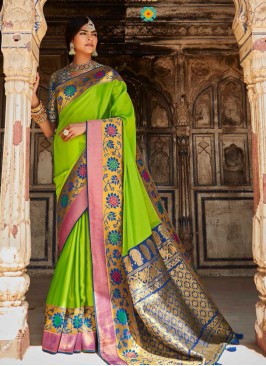 Green Color Silk Fanciful Saree