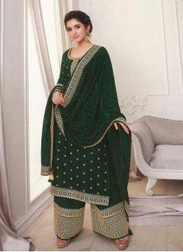Green Color Silk Georgette Plazzo Suit