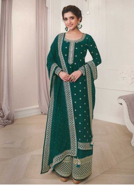 Green Color Silk Georgette Plazzo Suit