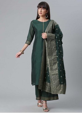 Green Color Silk Kurti Set