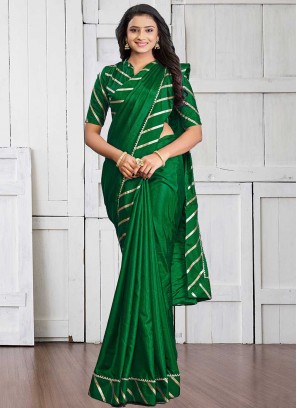 Green Color Silk Lace Border Saree