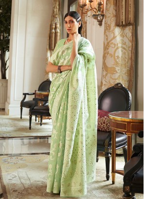 Green Color Silk Latest Design Saree