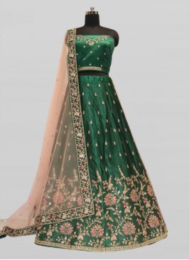 Green Color Silk Lehenga For Bride