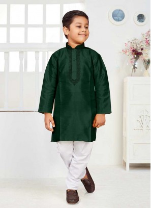 Green Color Silk Little Boy Kurta Set