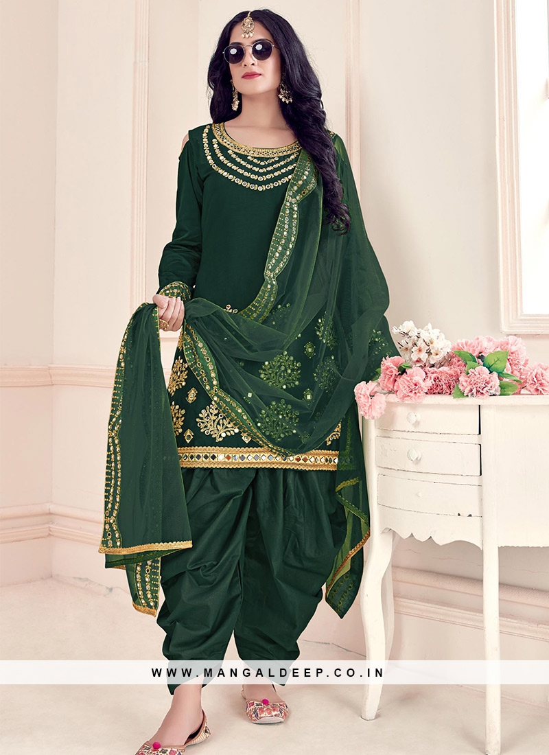 Sea Green Pure Silk Tilla Hand Embroidered Suit With Pants And Dupatta –  WeaverStory