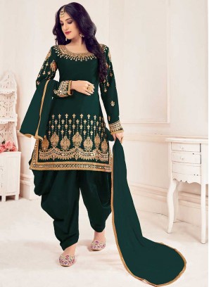 Green Color Silk Mirror Work Salwar Suit