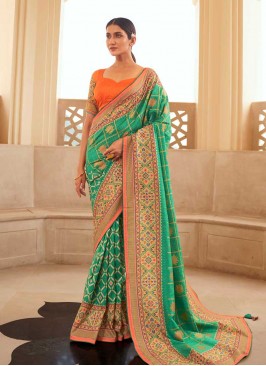 Green Color Silk Party Wear Saree