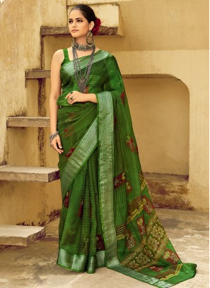 Green Color Silk Printed Saree