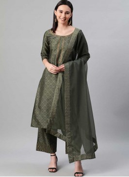 Green Color Silk Readymade Suit