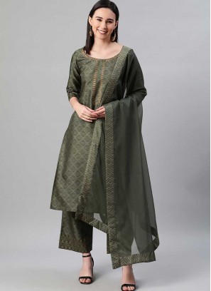 Green Color Silk Readymade Suit