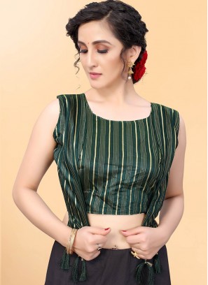 Green Color Silk Round Neck Blouse