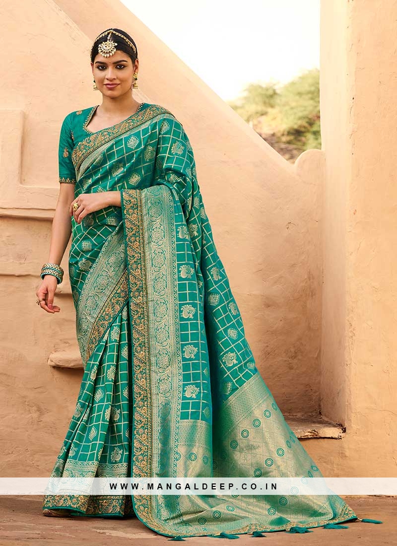 Green Color Silk Saree For Girls