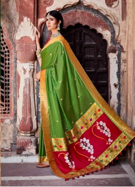 Green Color Silk Saree For Ladies