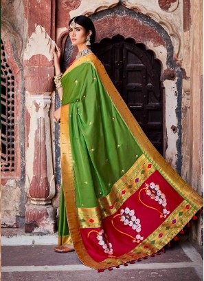 Green Color Silk Saree For Ladies