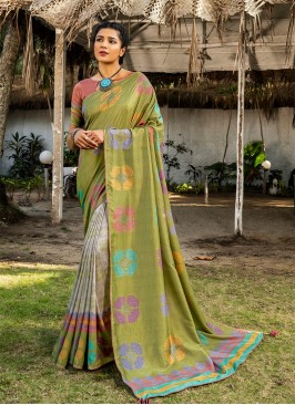 Green Color Silk Saree For Ladies