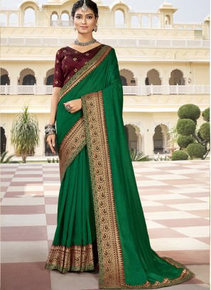 Green Color Silk Saree For Party